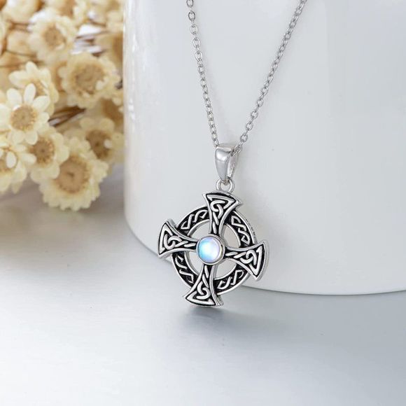 LUHE Celtic Cross  Women Moonstone 925 Sterling Silver Celtic Necklace - Picture 3 of 4